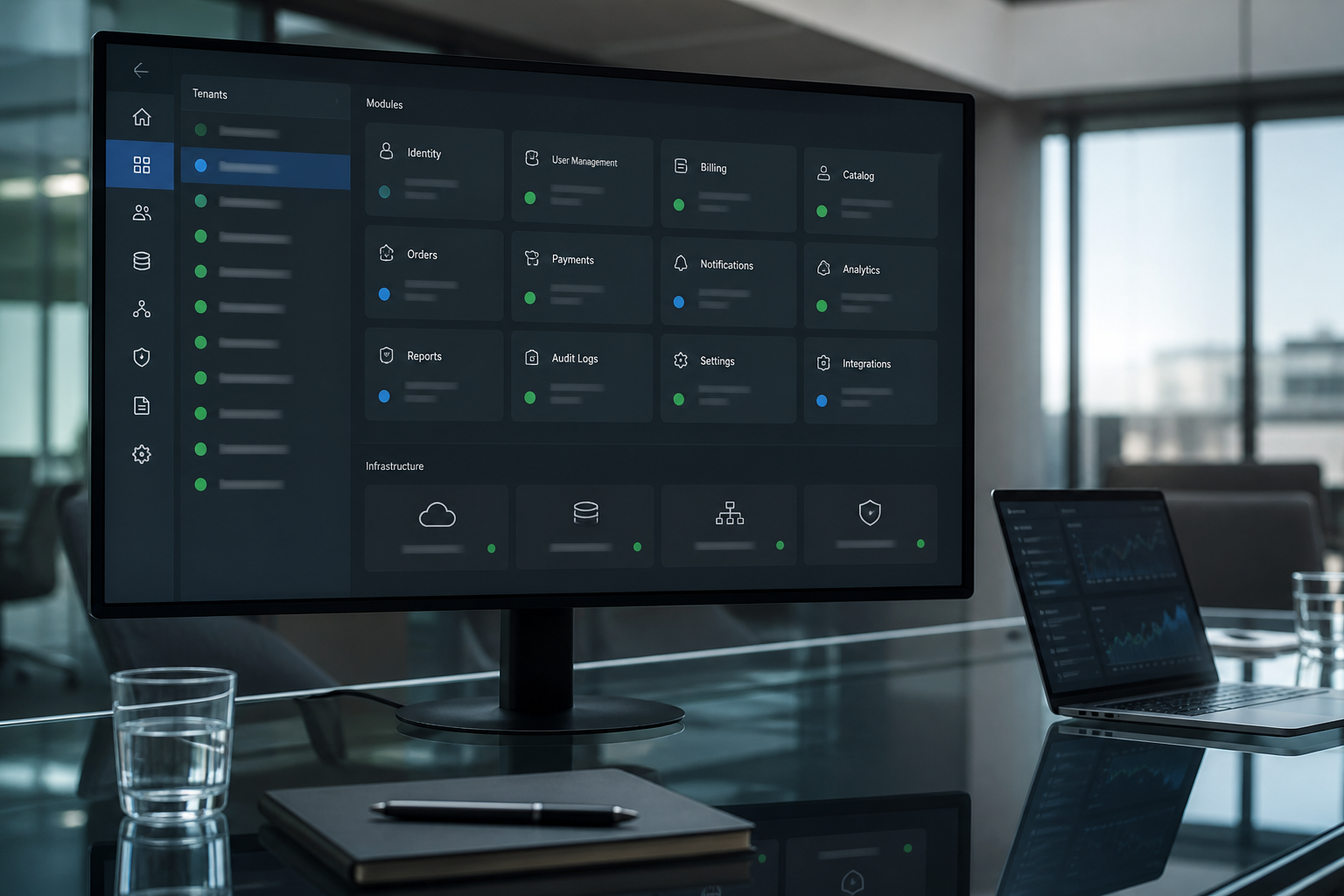 Consola de una plataforma SaaS en un monitor